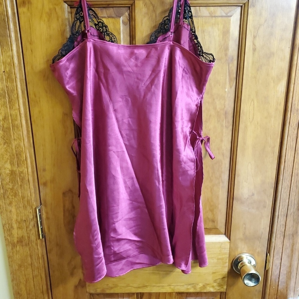 Dreamgirl Large Chemise Nightgown Women Magenta Black Lace Side Ties 9719 - Picture 8 of 9